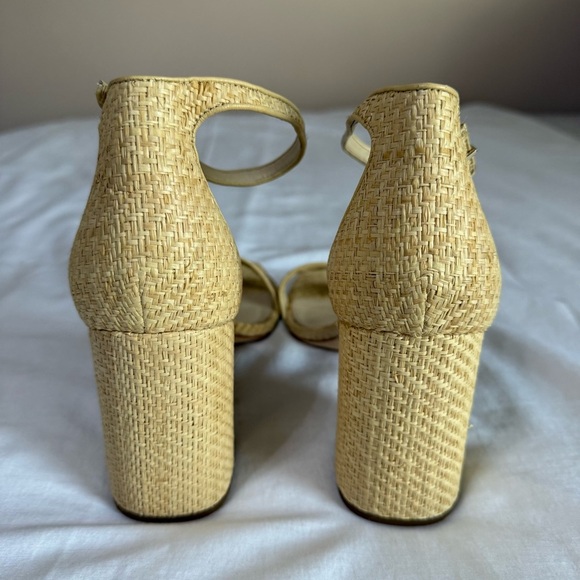 J.McLaughlin "Esme" Tan Raffia Block Heel Sandals Size 11 Classic Wedding Guest - Picture 3 of 7